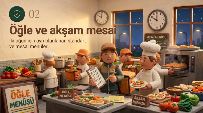 02 Öğle ve akşam mesai: İki öğün için ayrı planlanan standart ve mesai menüleri.