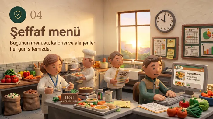 04 Şeffaf menü: Bugünün menüsü, kalorisi ve alerjenleri her gün sitemizde.